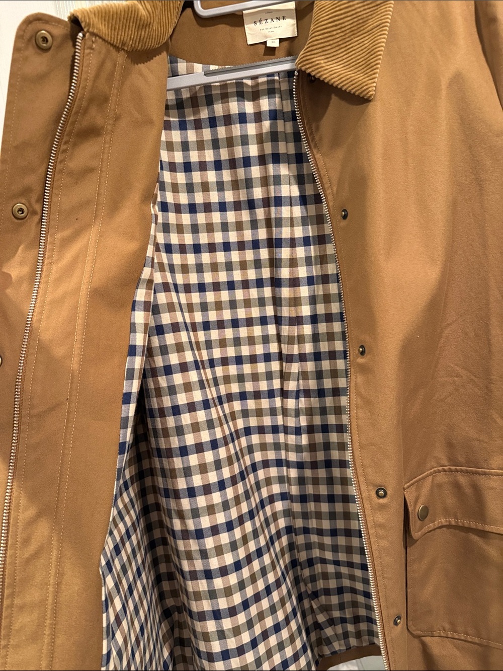 Sezane Brown Tan Cotton Raincoat with Corduroy Trim - Picture 5 of 5